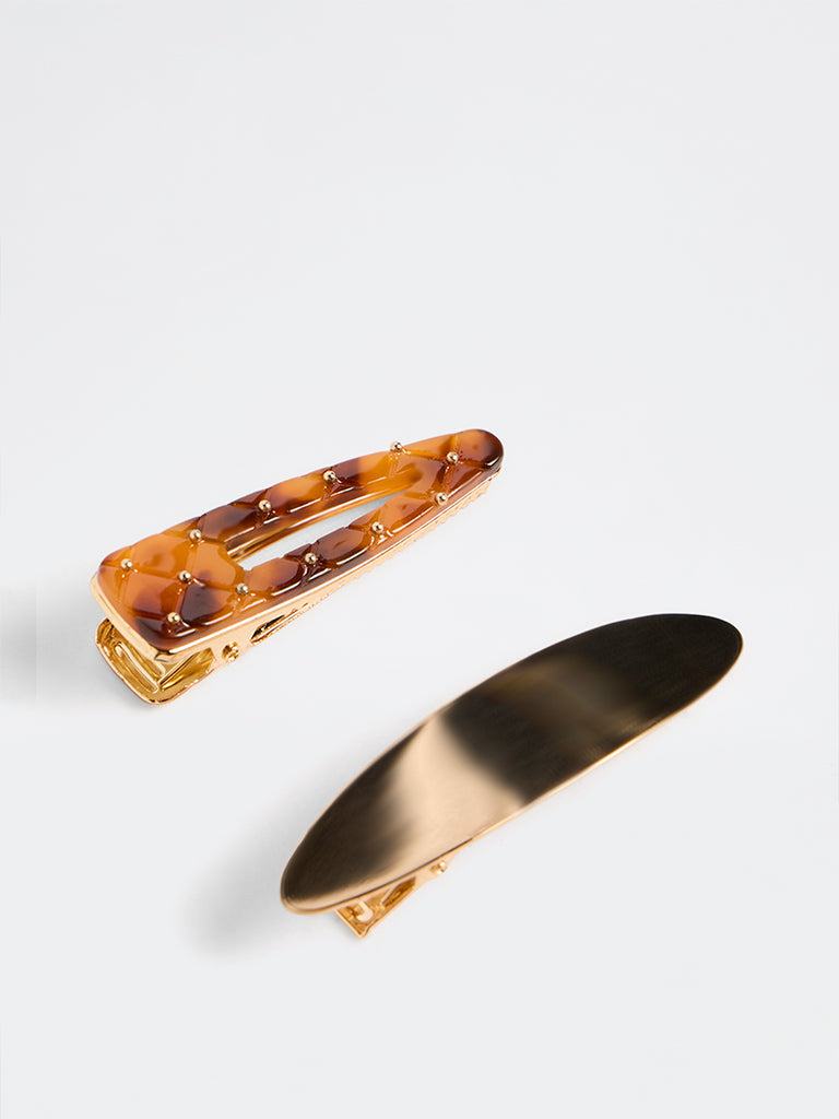 Westside Accessories Gold and Brown Hair Clips - Pack of 2