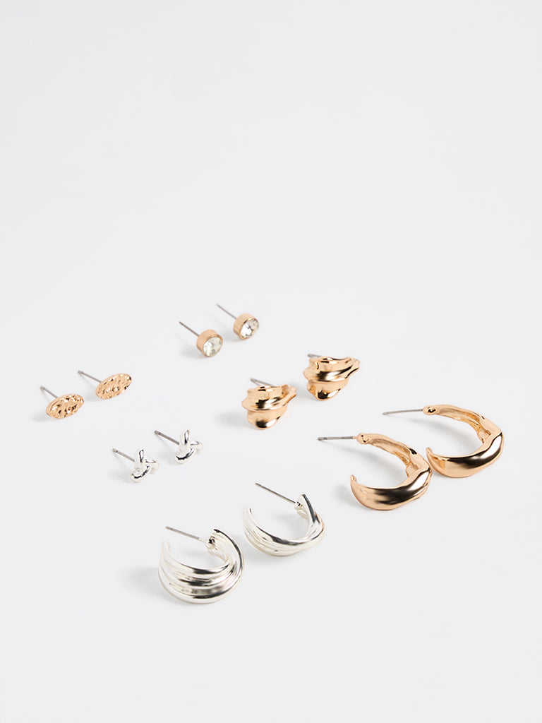 Westside Accessories Gold and Silver Stud and Hoop Earrings - Pack of 6