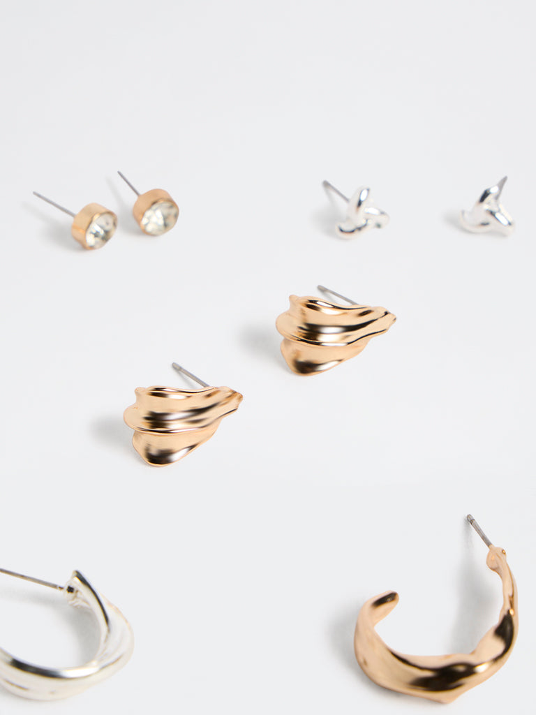 Westside Accessories Gold and Silver Stud and Hoop Earrings - Pack of 6