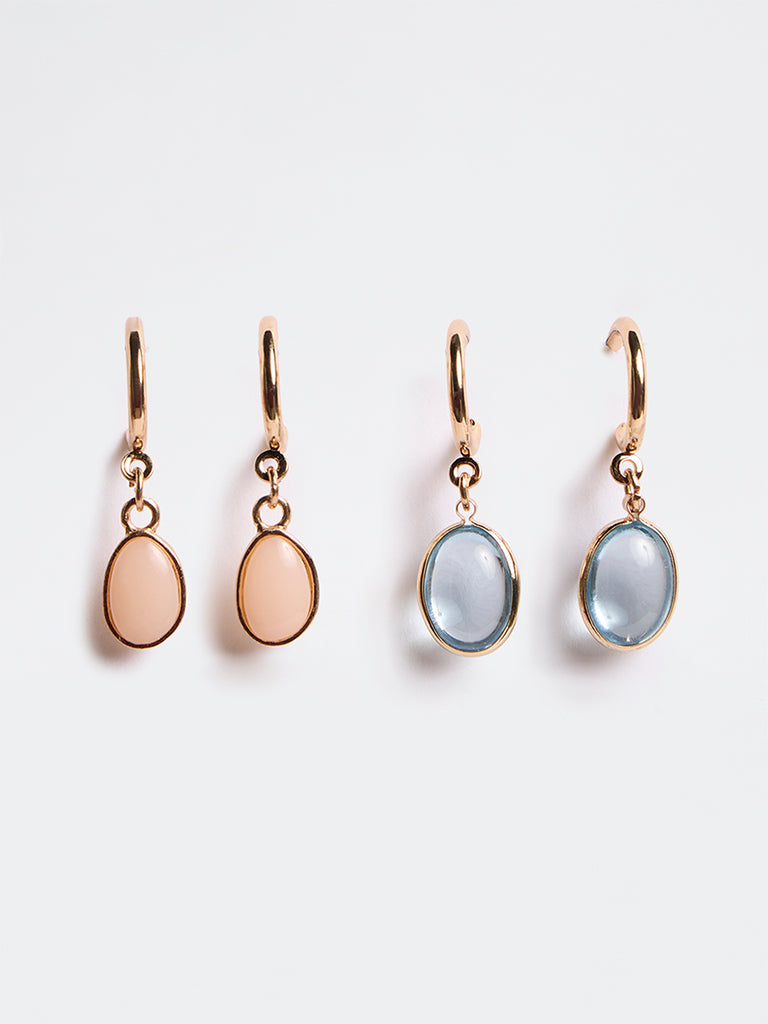 Westside Accessories Blue and Peach Stone Multi Hoop Earrings - Pack of 2