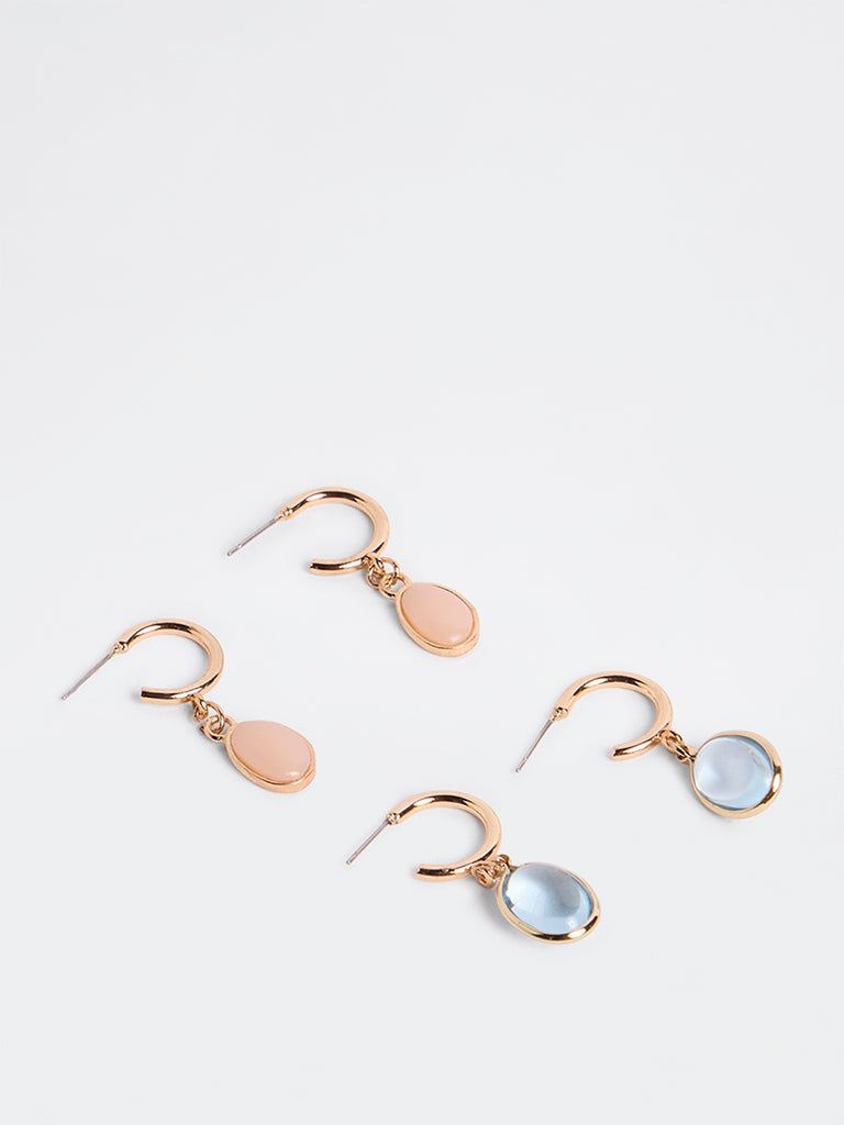 Westside Accessories Blue and Peach Stone Multi Hoop Earrings - Pack of 2