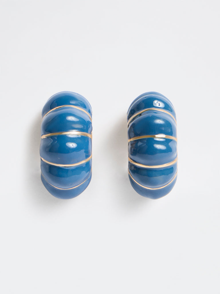 Westside Accessories Blue Ribbed Puff Hoop Earrings