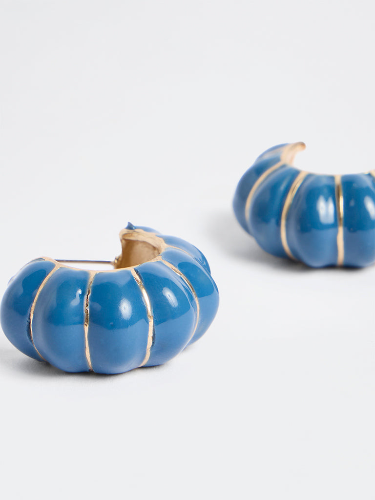 Westside Accessories Blue Ribbed Puff Hoop Earrings