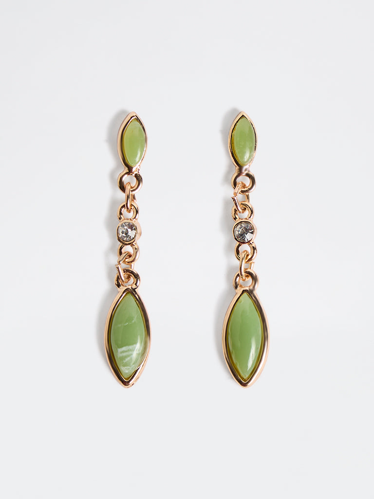 Westside Accessories Gold and Green Dainty Dangler Earrings