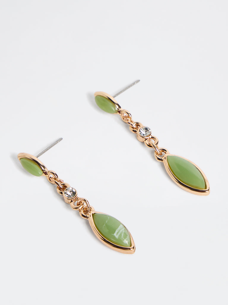 Westside Accessories Gold and Green Dainty Dangler Earrings