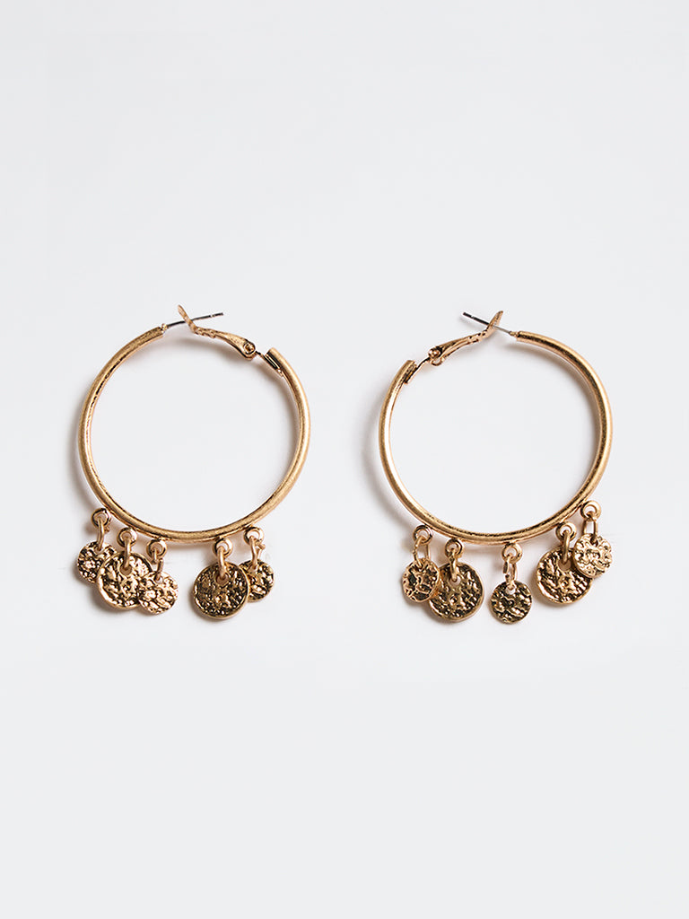 Westside Accessories Gold Coin Charm Hoop Earrings