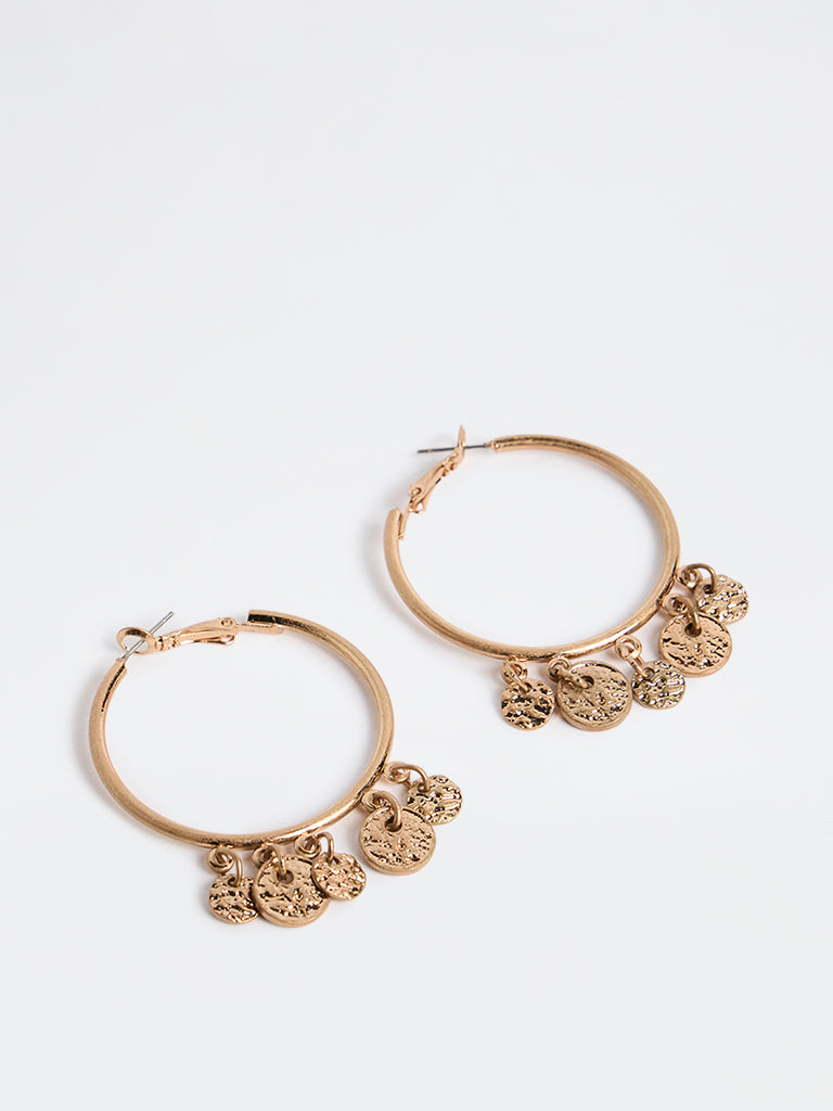 Westside Accessories Gold Coin Charm Hoop Earrings