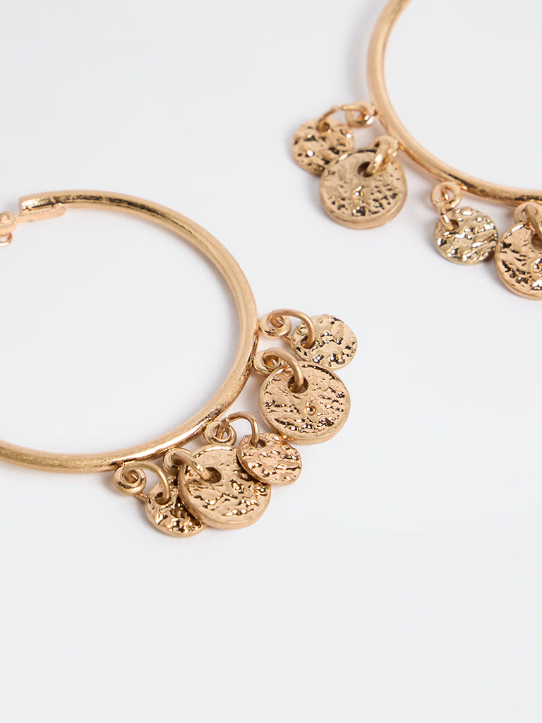 Westside Accessories Gold Coin Charm Hoop Earrings