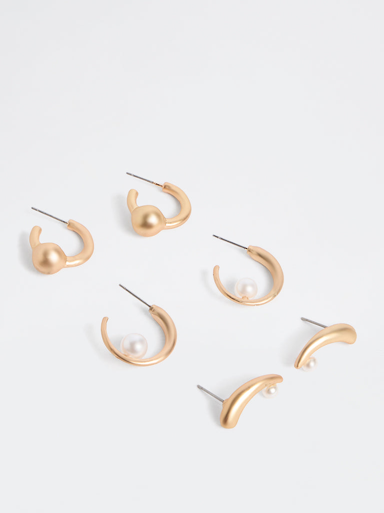 Westside Accessories Gold Pearlescent Stud and Hoop Earrings - Pack of 3
