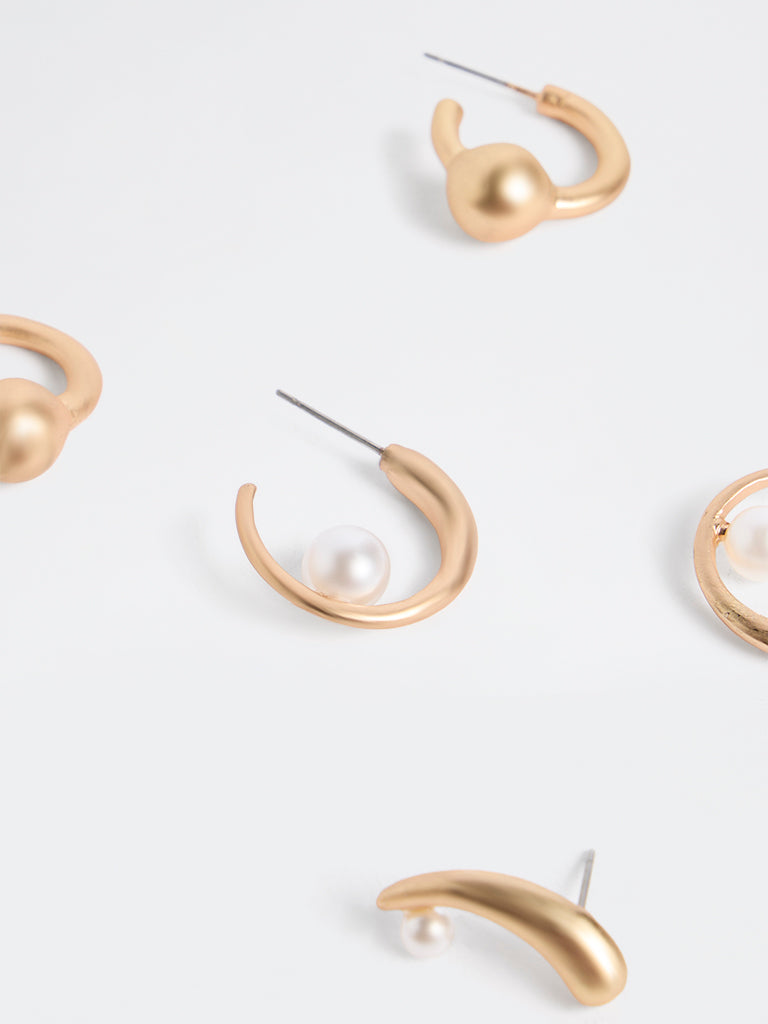 Westside Accessories Gold Pearlescent Stud and Hoop Earrings - Pack of 3