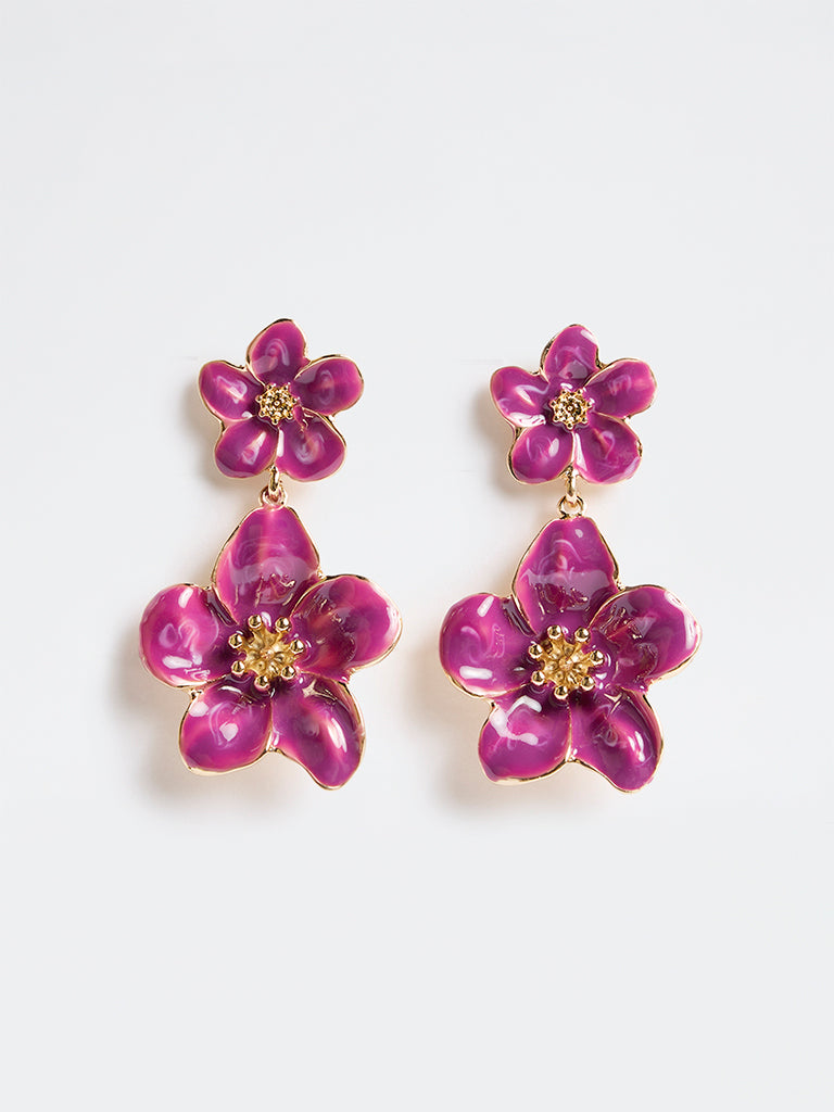 Westside Accessories Purple Floral Statement Dangler Earrings