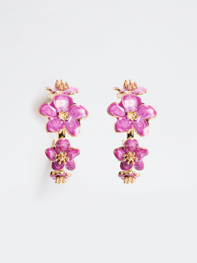Westside Accessories Purple Floral Statement Hoop Earrings