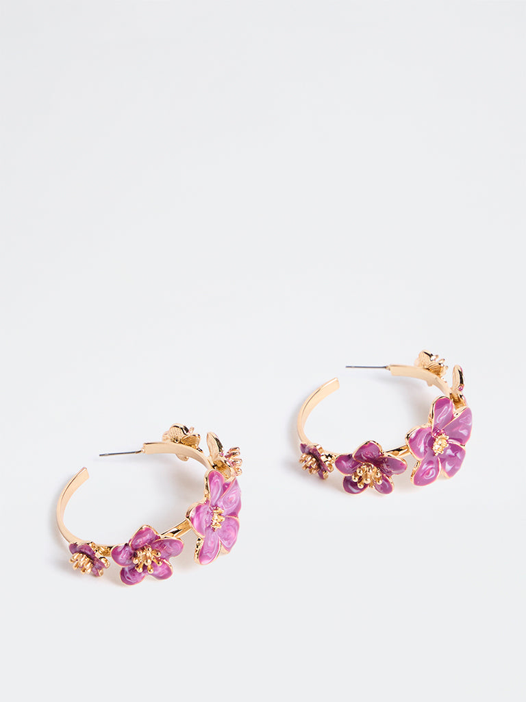 Westside Accessories Purple Floral Statement Hoop Earrings
