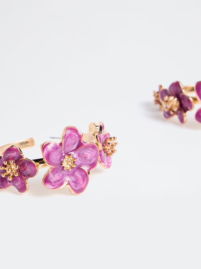 Westside Accessories Purple Floral Statement Hoop Earrings