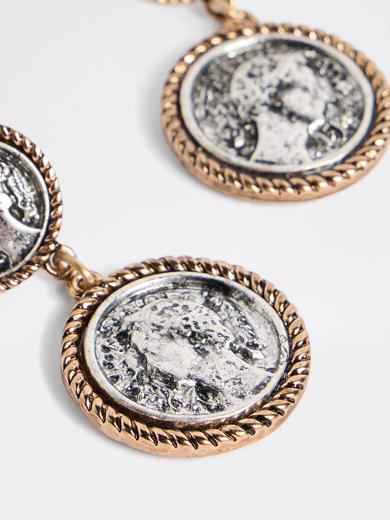 Westside Accessories Gold and Silver Vintage Coin Dangler Earrings