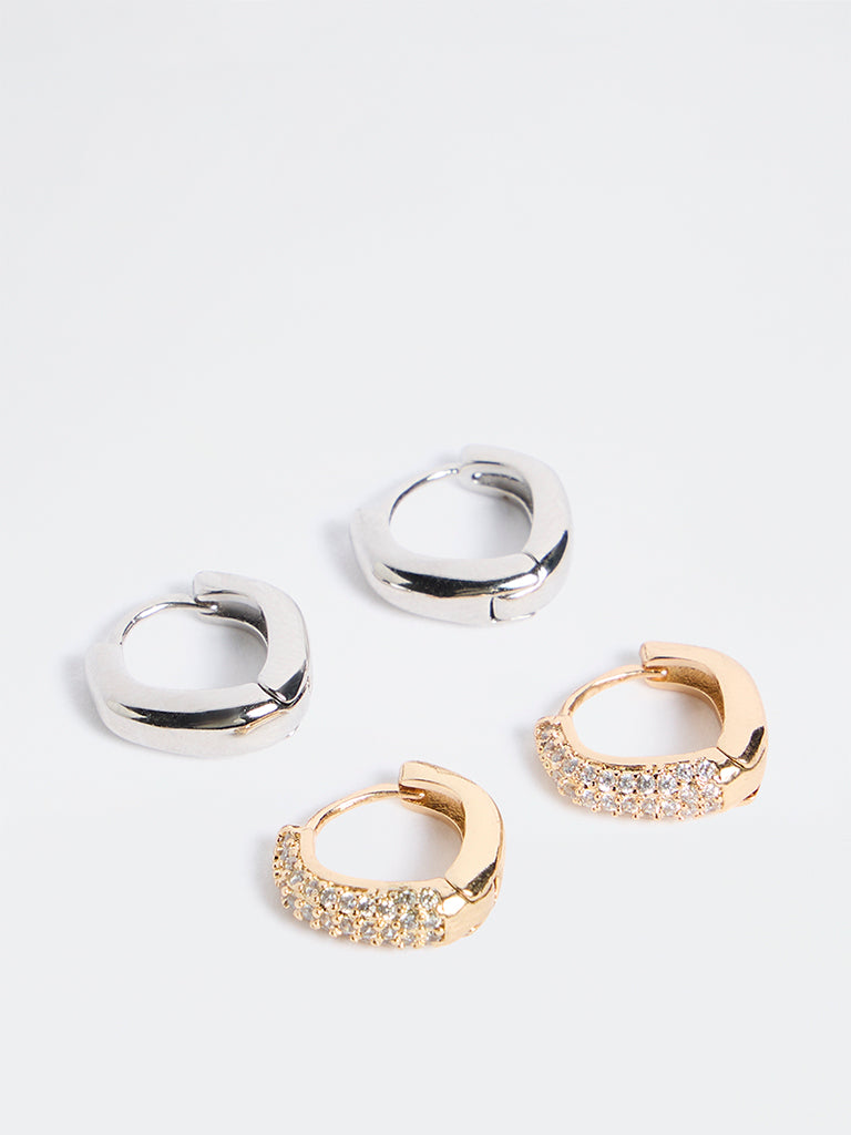 Westside Accessories Silver and Gold Embellished Hoop Earrings - Pack of 2