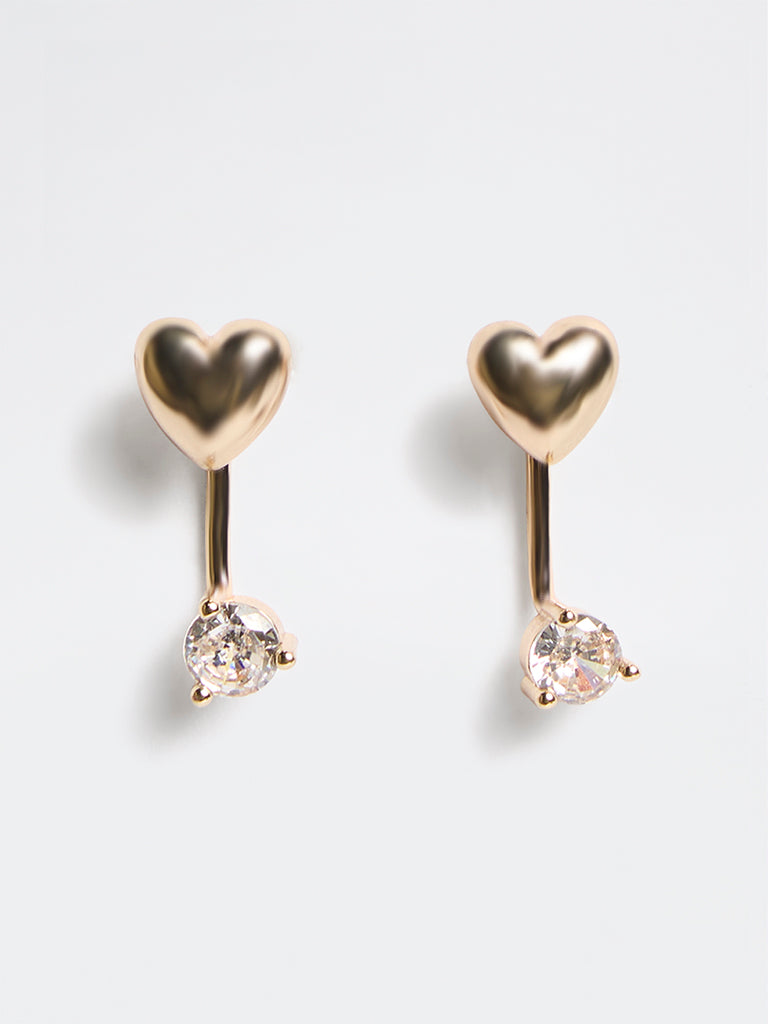 Westside Accessories Gold Heart-Shape Stone Drop Earrings