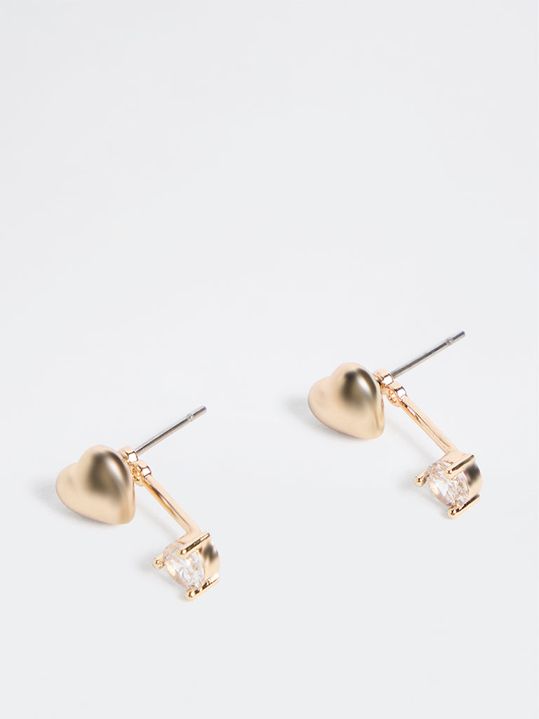 Westside Accessories Gold Heart-Shape Stone Drop Earrings