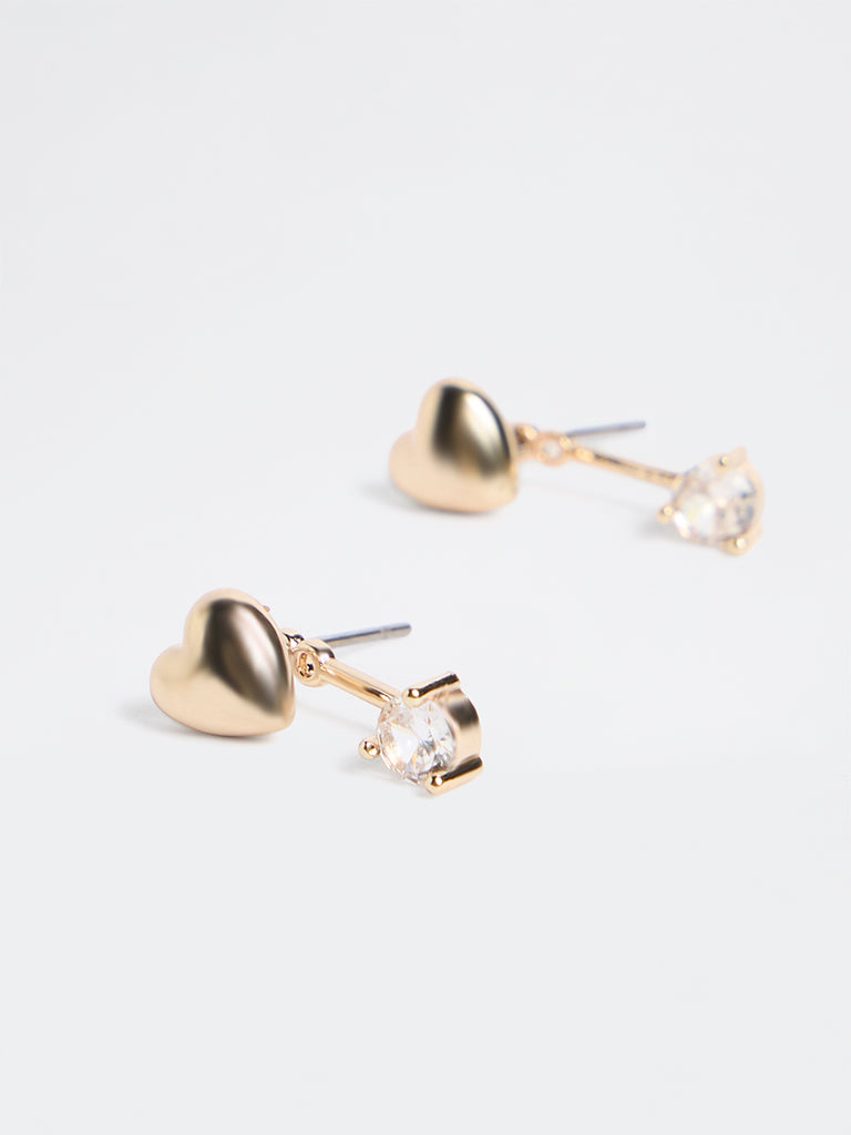 Westside Accessories Gold Heart-Shape Stone Drop Earrings