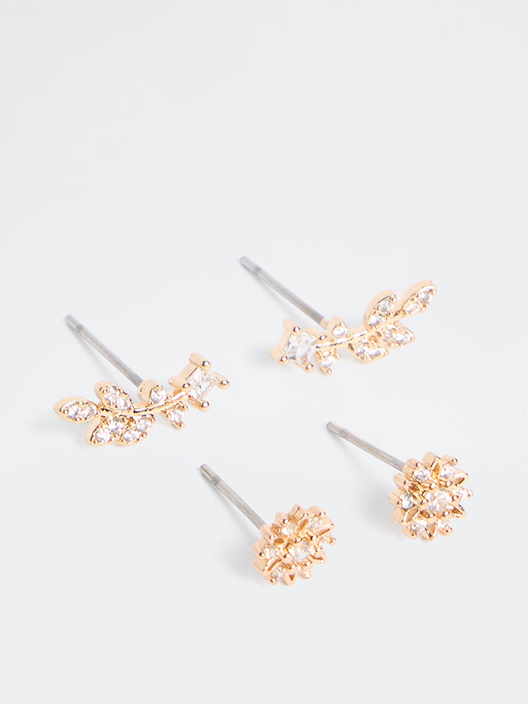 Westside Accessories Gold Floral Stud Earrings - Pack of 2