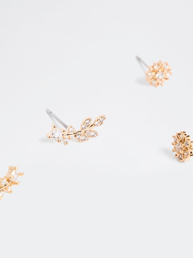 Westside Accessories Gold Floral Stud Earrings - Pack of 2