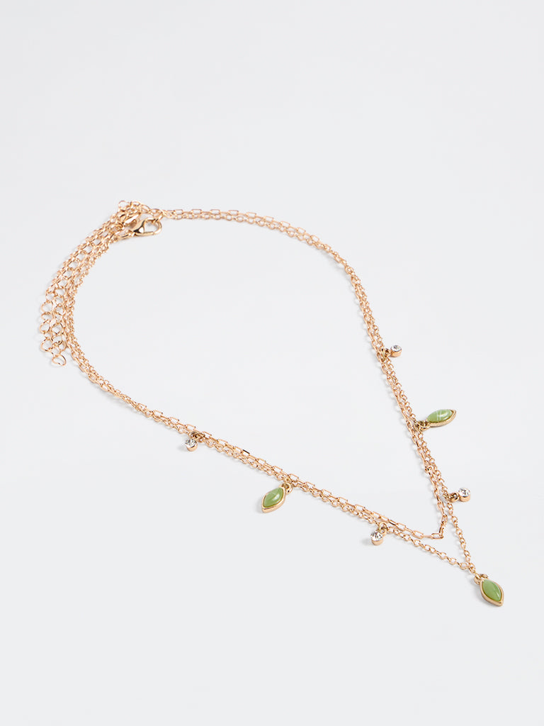 Westside Accessories Gold and Green 2-Layer Dainty Charm Necklace