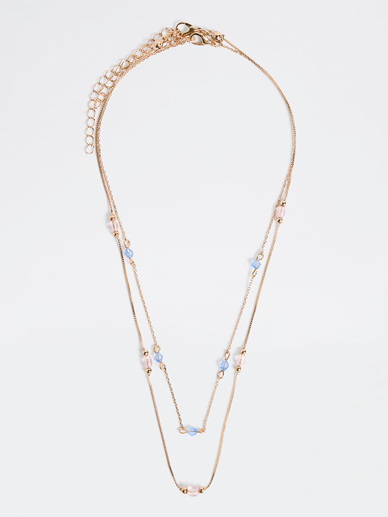 Westside Accessories Gold Beaded Layered Chain Necklace - Pack of 2