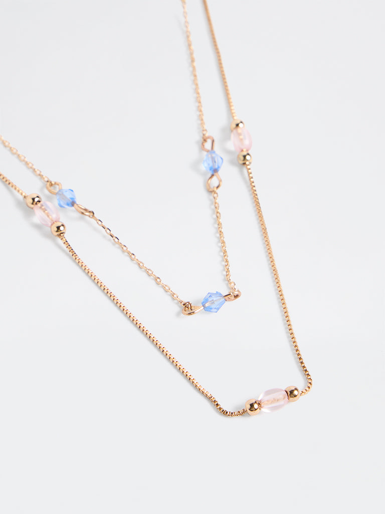 Westside Accessories Gold Beaded Layered Chain Necklace - Pack of 2
