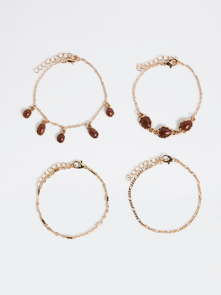 Westside Accessories Gold and Brown Multi-Chain Bracelets - Pack of 4