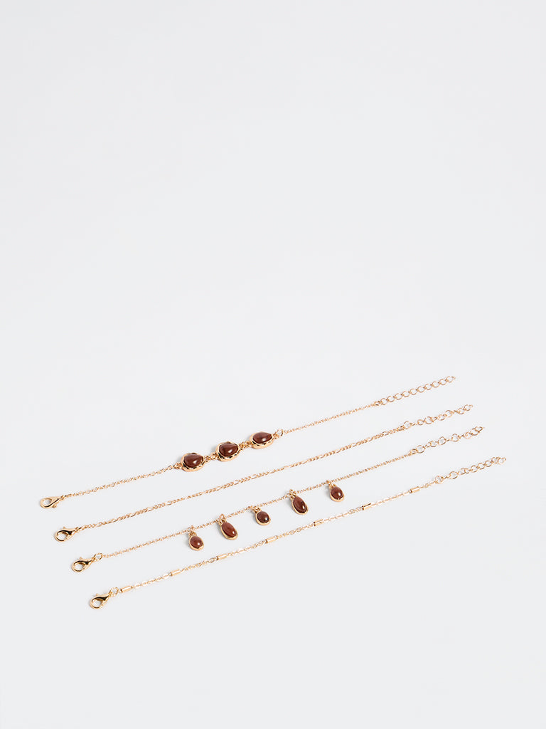 Westside Accessories Gold and Brown Multi-Chain Bracelets - Pack of 4
