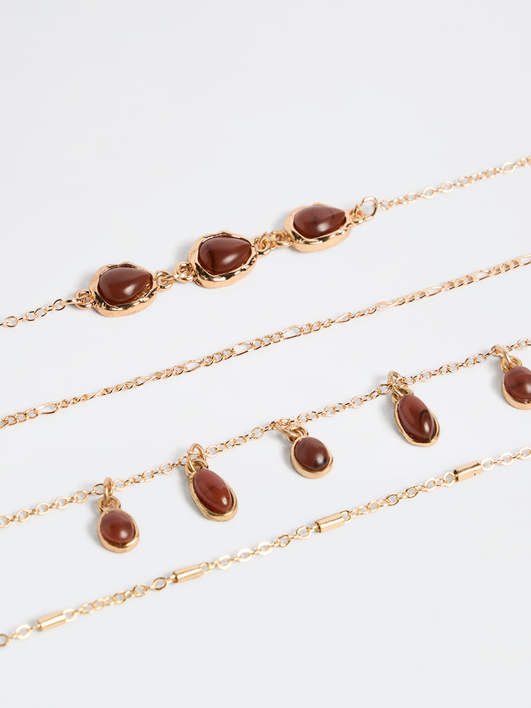Westside Accessories Gold and Brown Multi-Chain Bracelets - Pack of 4