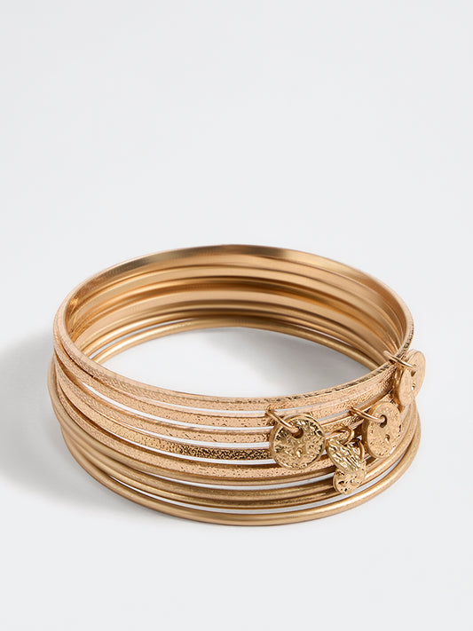 Westside Accessories Gold Coin Charm Thin Bangles - Pack of 9