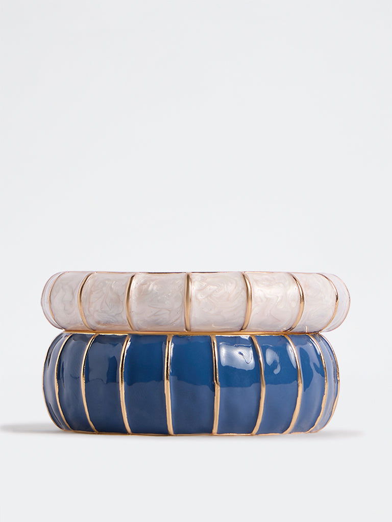 Westside Accessories White and Navy Striped Enamel Bangles - Pack of 2