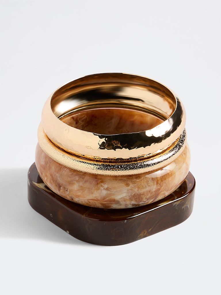 Westside Accessories Gold and Brown Resin and Metal Bangles - Pack of 4