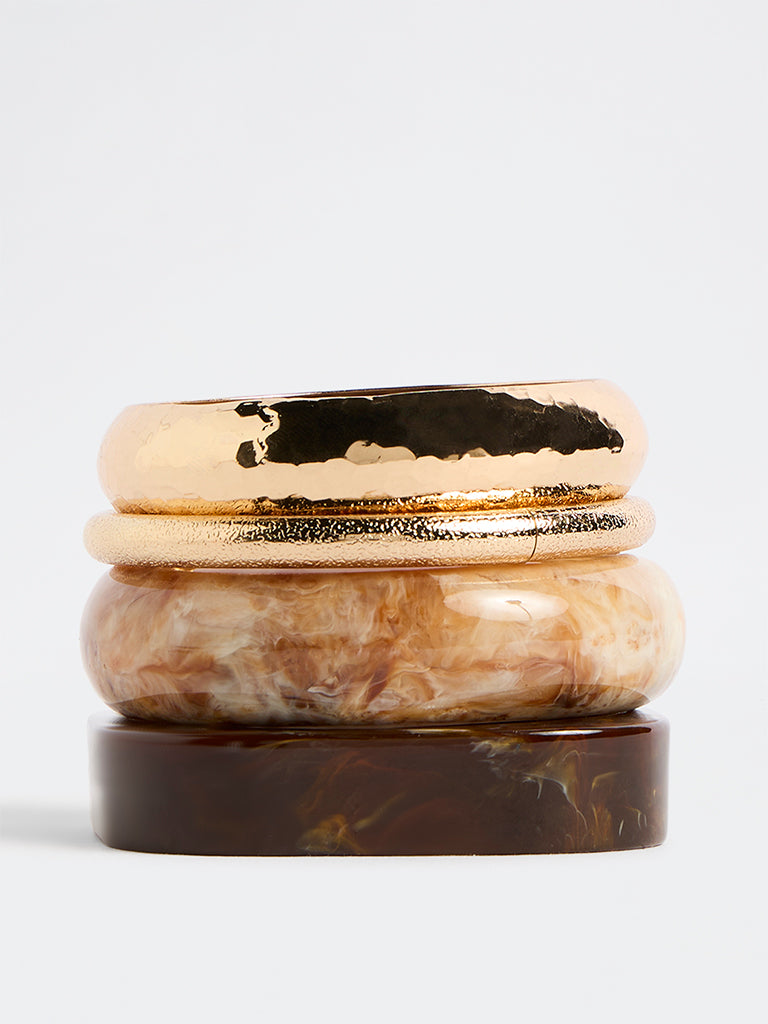 Westside Accessories Gold and Brown Resin and Metal Bangles - Pack of 4