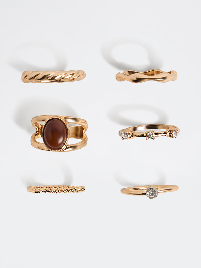 Westside Accessories Gold Multi-Stack Rings - Pack of 6