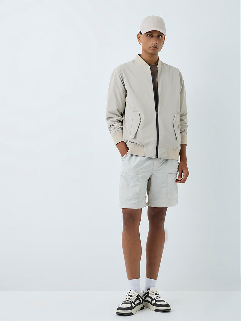 Nuoflexx Light Taupe Relaxed-Fit Bomber Jacket