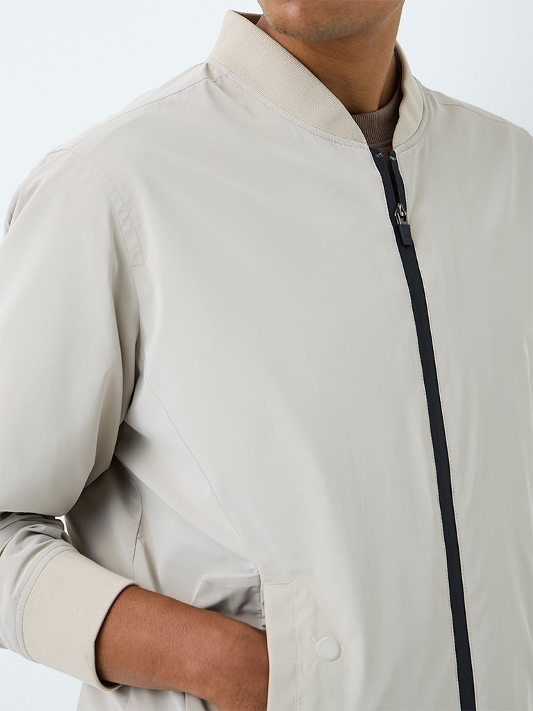 Nuoflexx Light Taupe Relaxed-Fit Bomber Jacket
