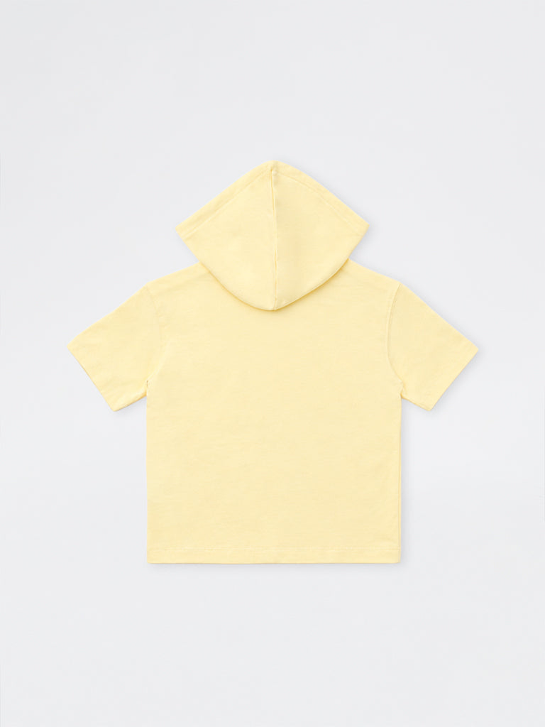 HOP Kids Boys Yellow Embossed Hooded Cotton T-Shirt