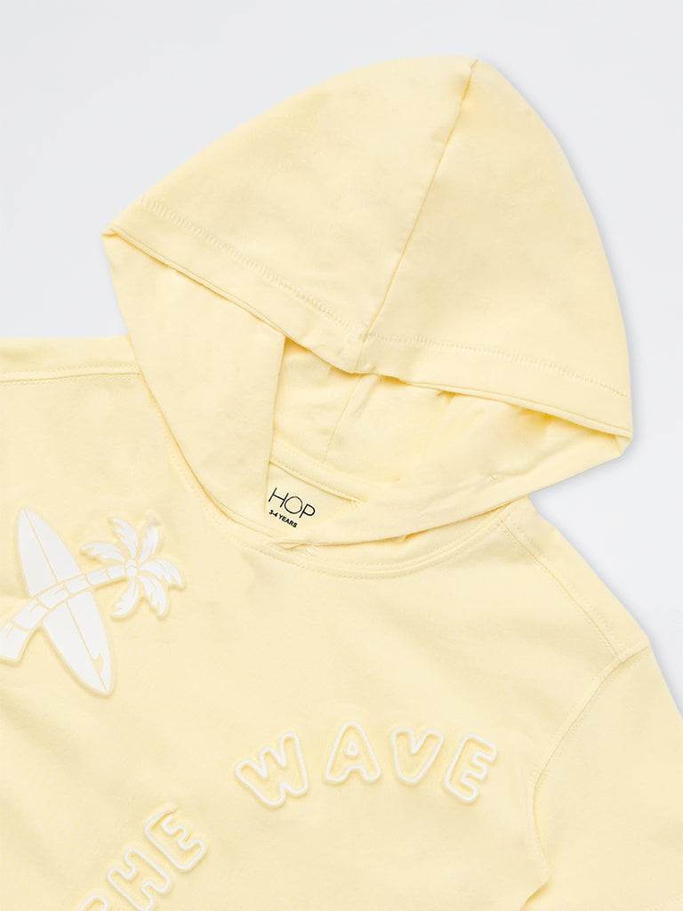 HOP Kids Boys Yellow Embossed Hooded Cotton T-Shirt