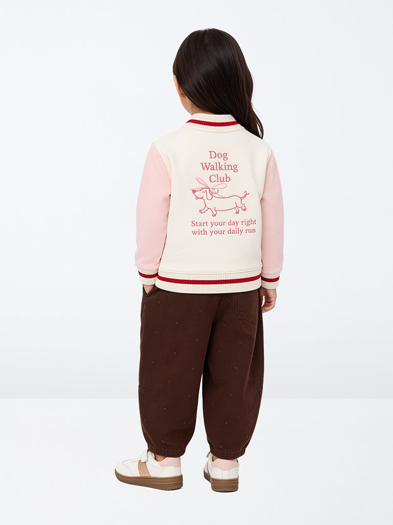 HOP Kids Girls Brown Heart Embroidered High-Rise Relaxed-Fit Jeans