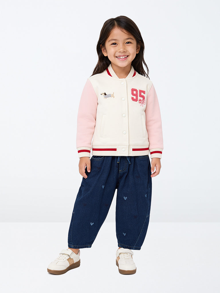 HOP Kids Girls Dark Blue High-Rise Baggy Jeans