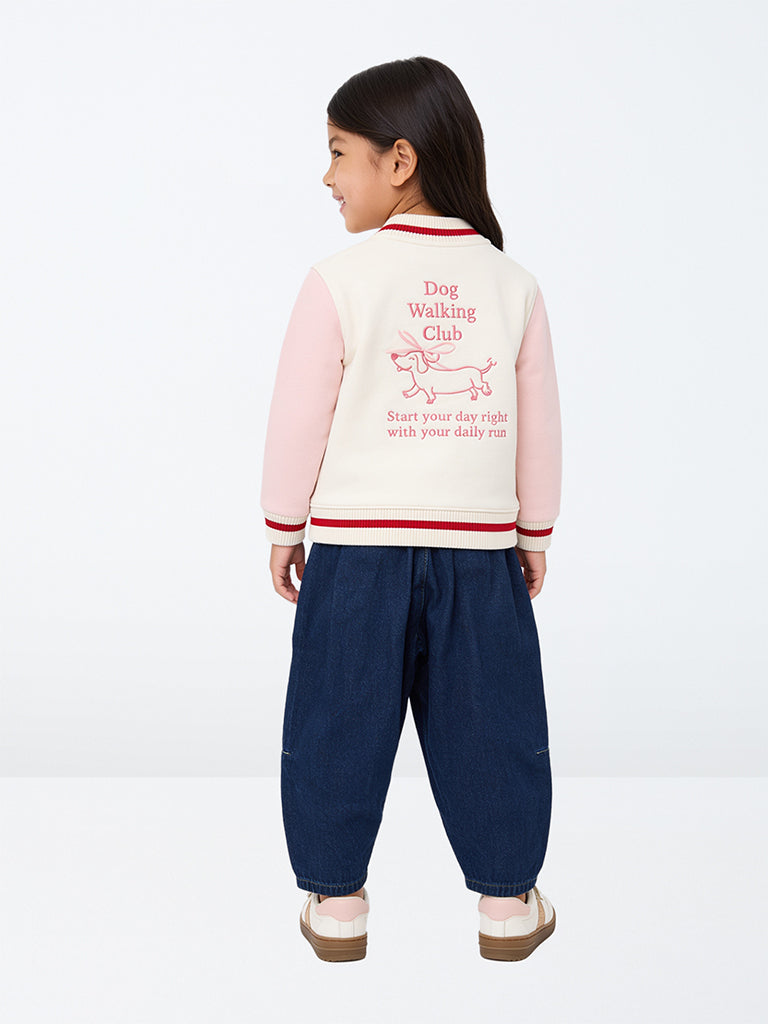 HOP Kids Girls Dark Blue High-Rise Baggy Jeans
