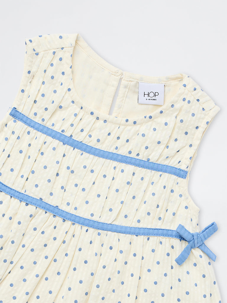 HOP Kids Girls White Polka Dot Printed Cotton Top