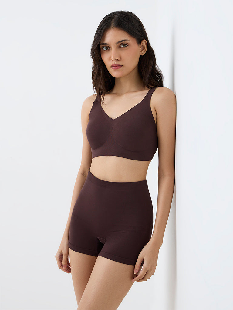 Wunderlove Dark Brown Invisible Full Coverage Padded Cotton-Blend Bra