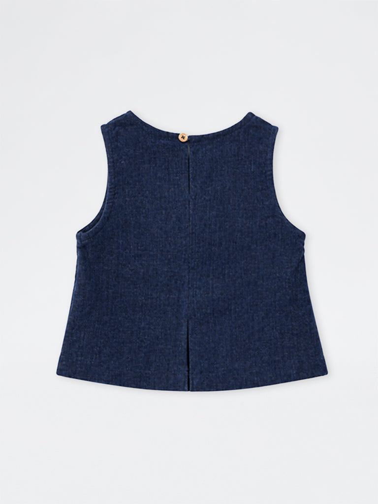 HOP Kids Girls Dark Blue Bow-Detail Denim Top