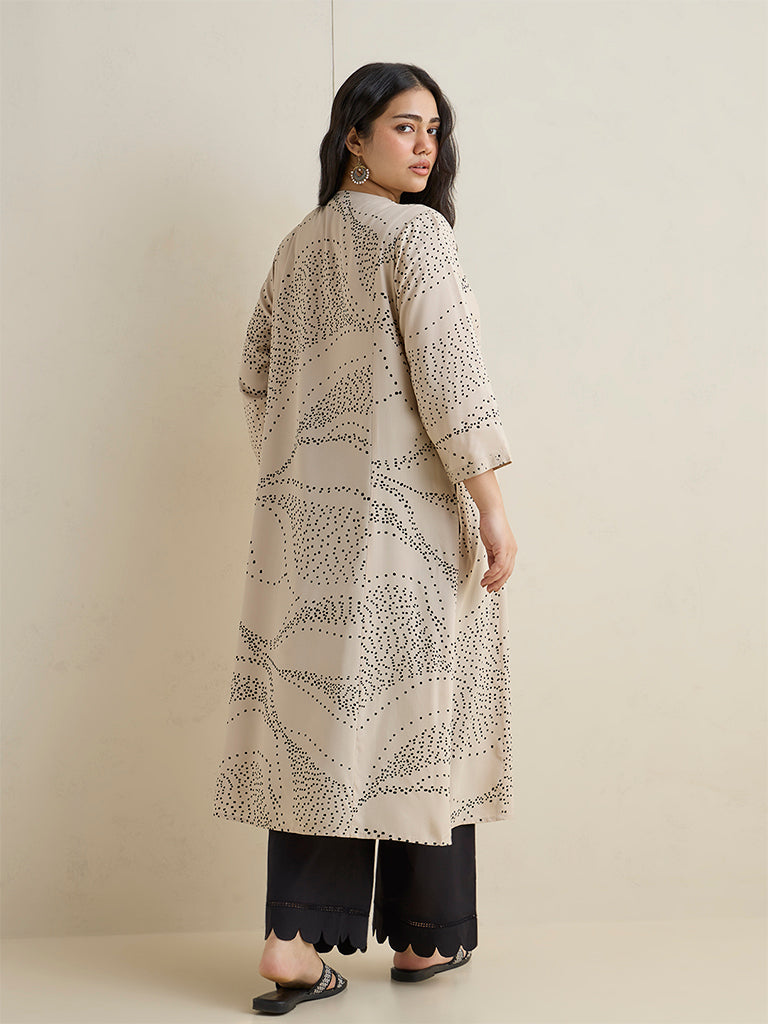 Diza Light Beige Botanical Printed A-Line Kurta