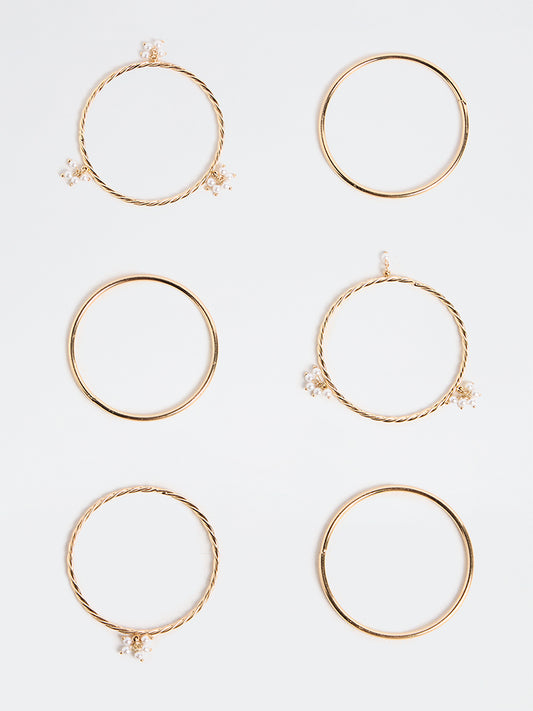 Westside Accessories Gold Pearl-Detail Bangles - Pack of 6