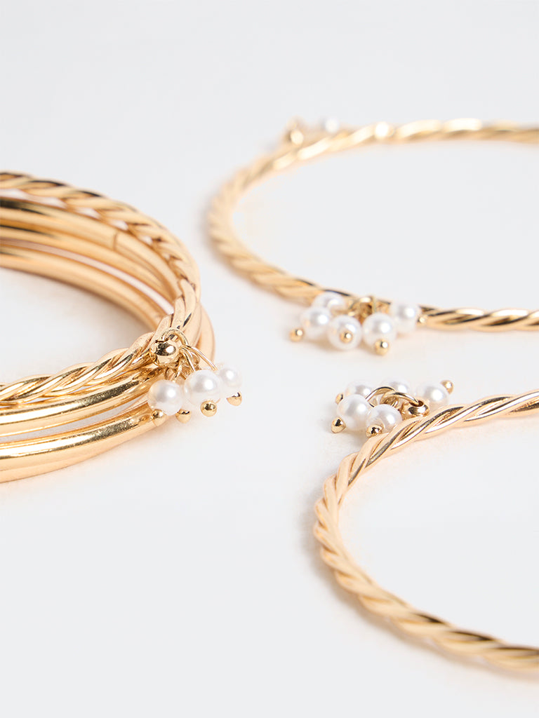 Westside Accessories Gold Pearl-Detail Bangles - Pack of 6