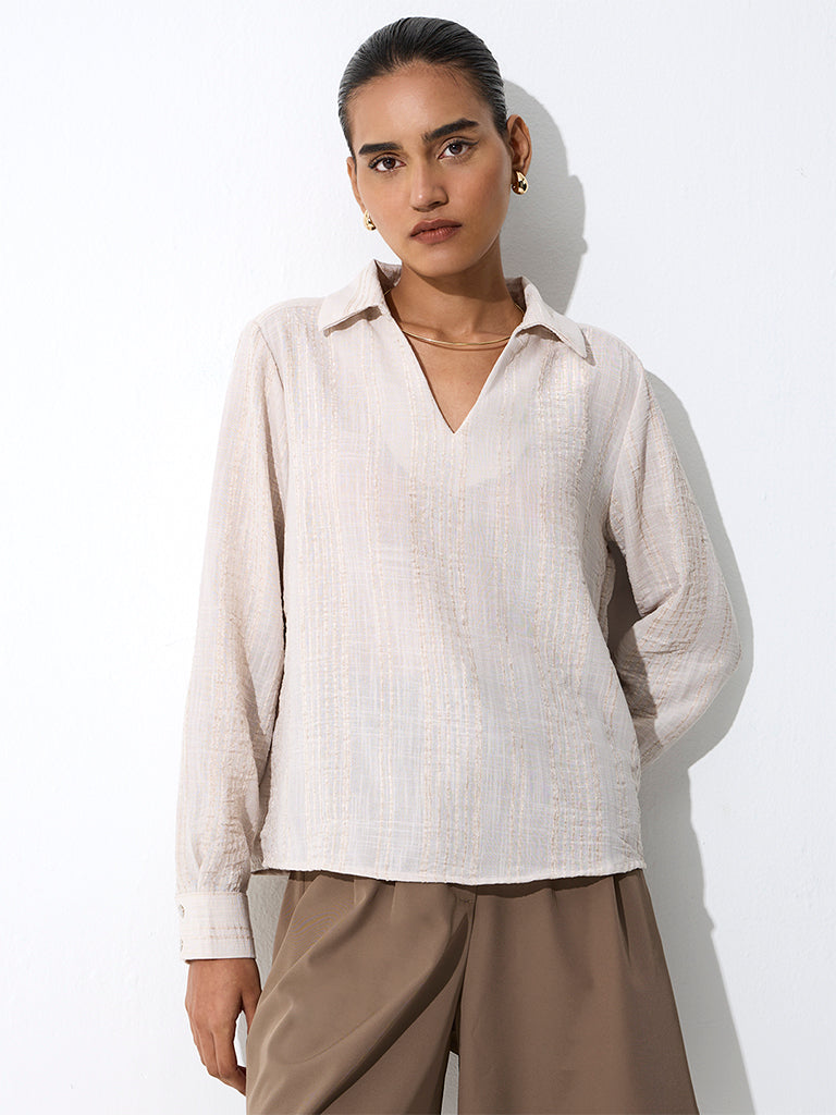 Wardrobe Taupe Stripe Textured Blouse